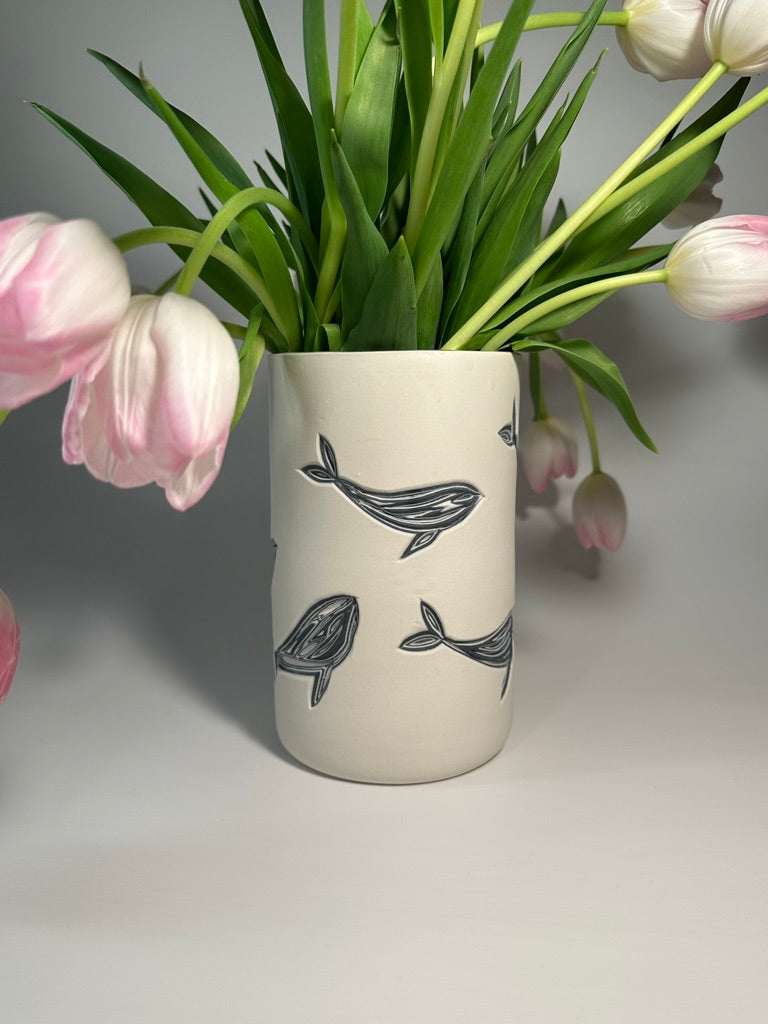 ATELIER fine art carved whale column vase