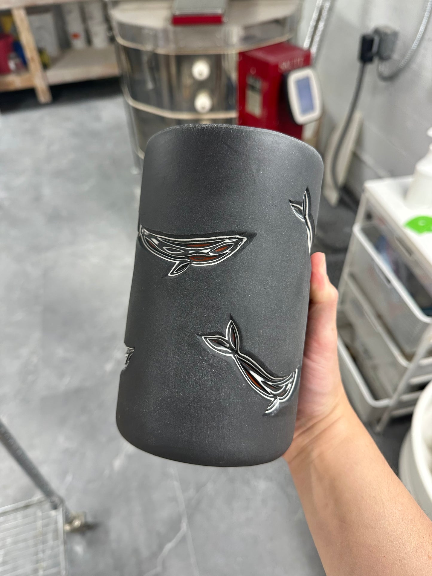 carved whale column vases