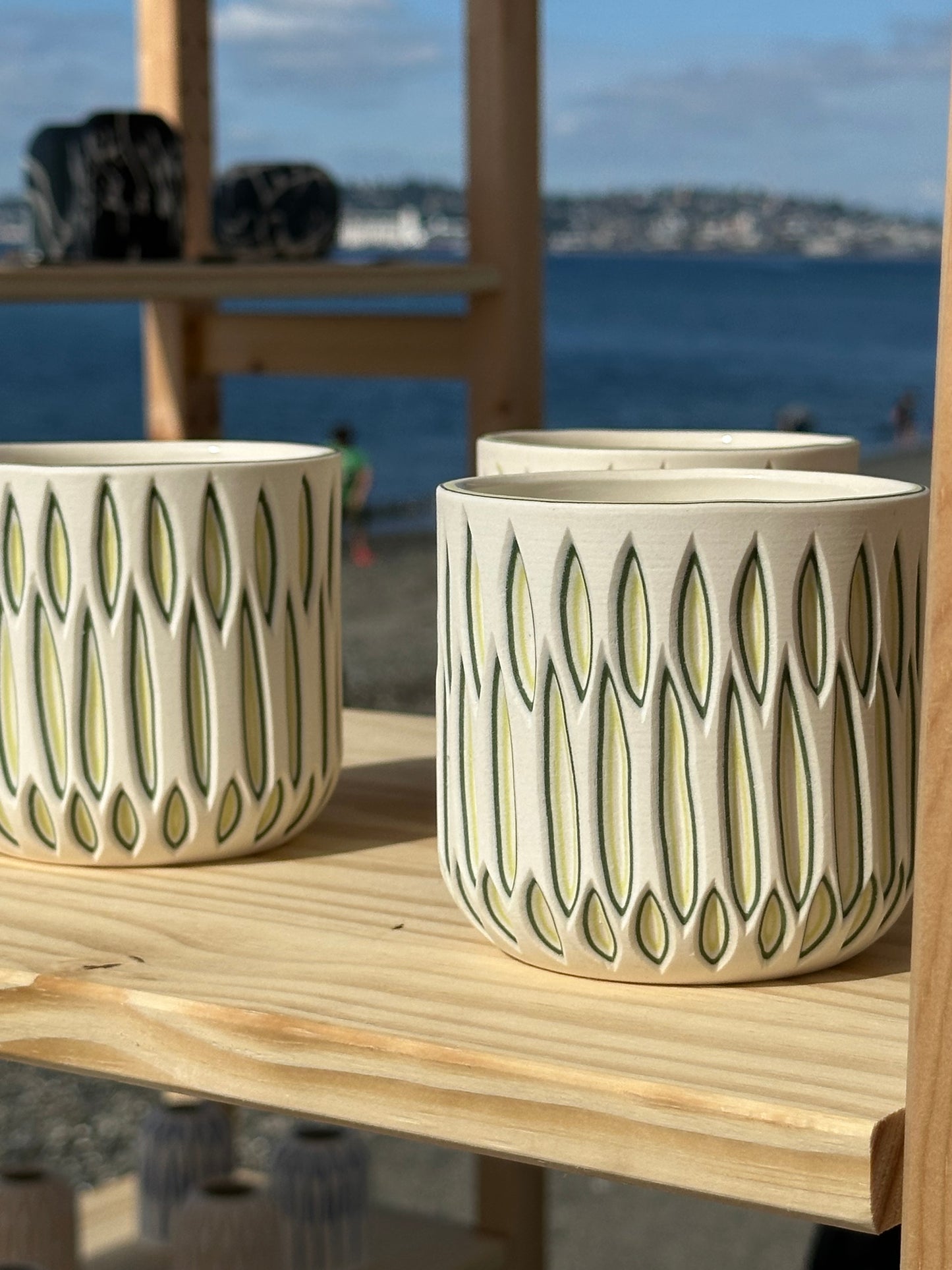Pair of Colorful Carved Lowball Tumblers