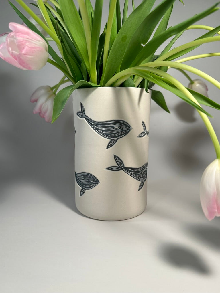 ATELIER fine art carved whale column vase