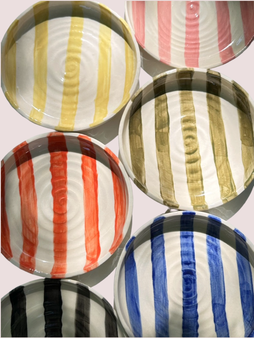 swirl plates - handmade salad plate with stripes 6"