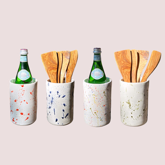 splatter wine chiller, vase, utensil holder